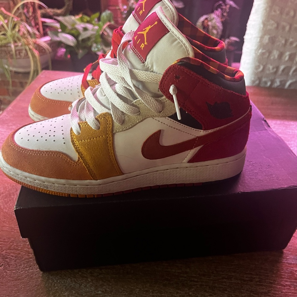 Kids Jordan Red and Yellow Sneakers